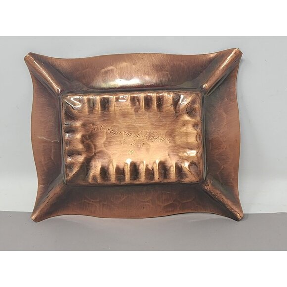 Vintage Signed Gregorian Copper Ash Tray w/ Hammered Design #523 - Picture 2 of 6